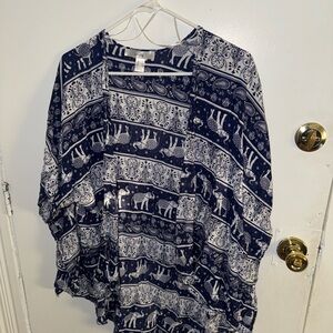 Streetwear Society Blue and White Dolman Sleeve Blouse